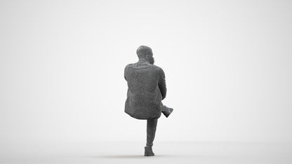 scanned 3D man casual sitting, photogrammetry people for Enscape and V-Ray, wireframe side view
