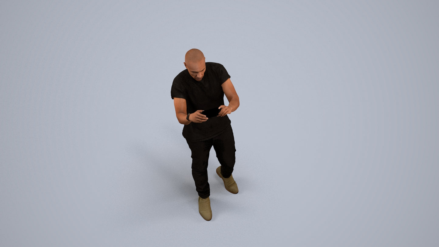 realistic 3D man casual standing, scanned archviz people for Blender and 3ds Max, back view render