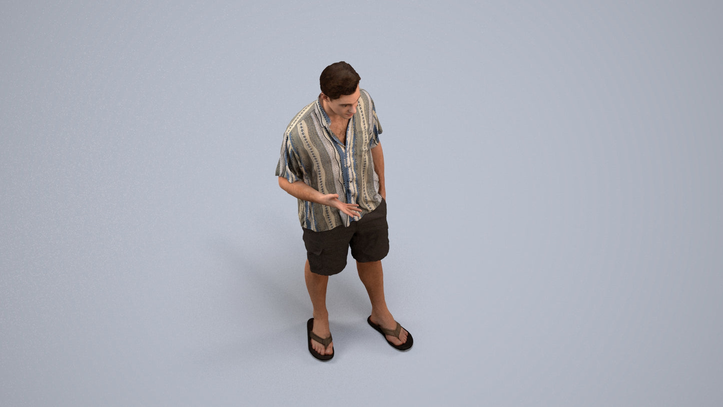 realistic 3D human man casual standing, archviz people FBX OBJ for Blender, back view render