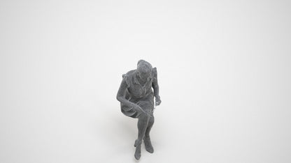 3D scanned woman sitting casual, photorealistic archviz people for Enscape and SketchUp, wireframe three-quarter view
