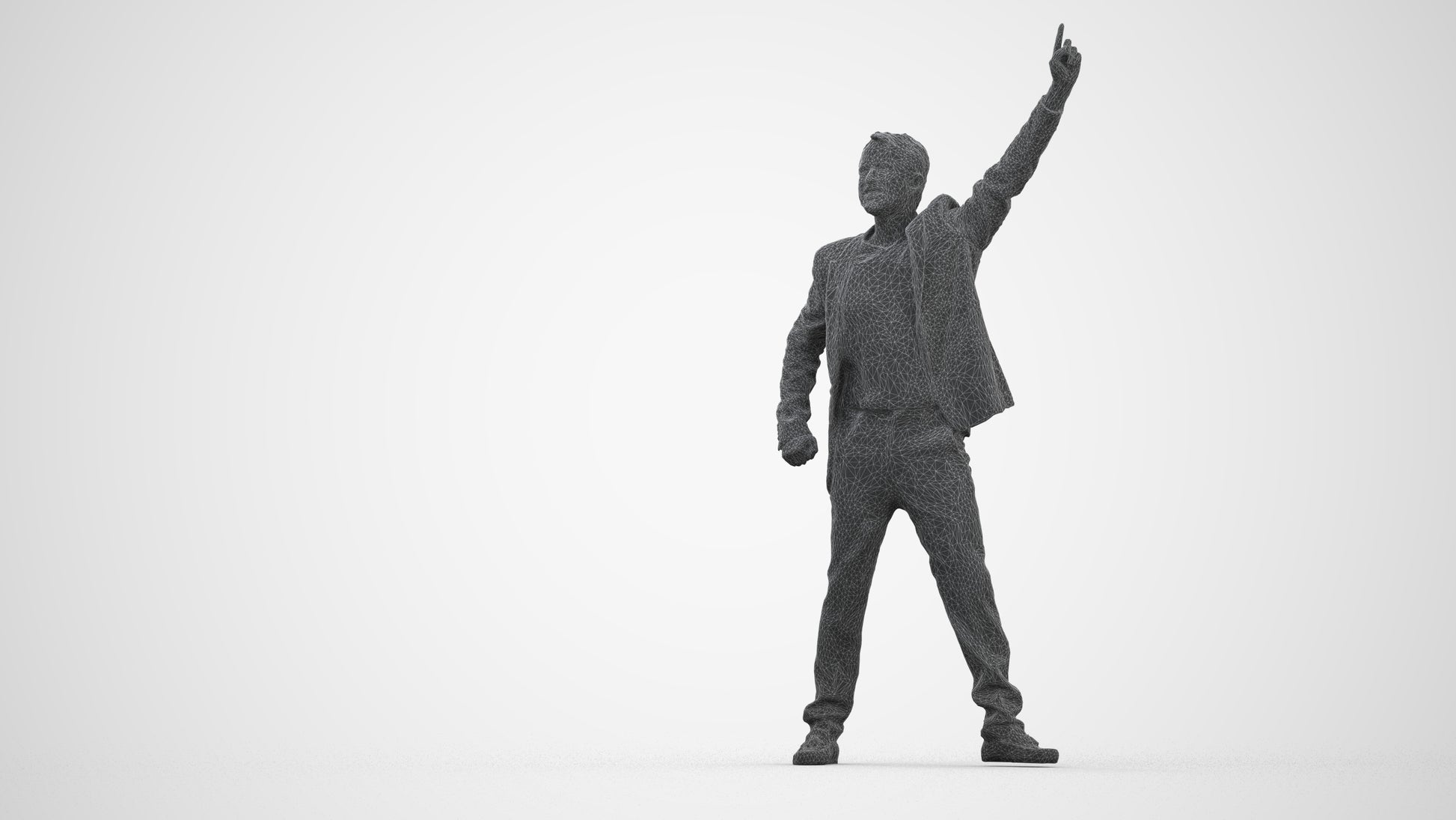 realistic 3D man formal dancing, scanned archviz people for Blender and 3ds Max, wireframe back view