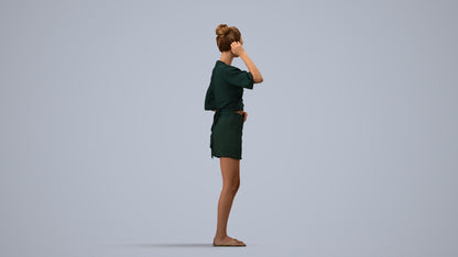 3D human model woman casual standing, photogrammetry scanned person for archviz, side view render