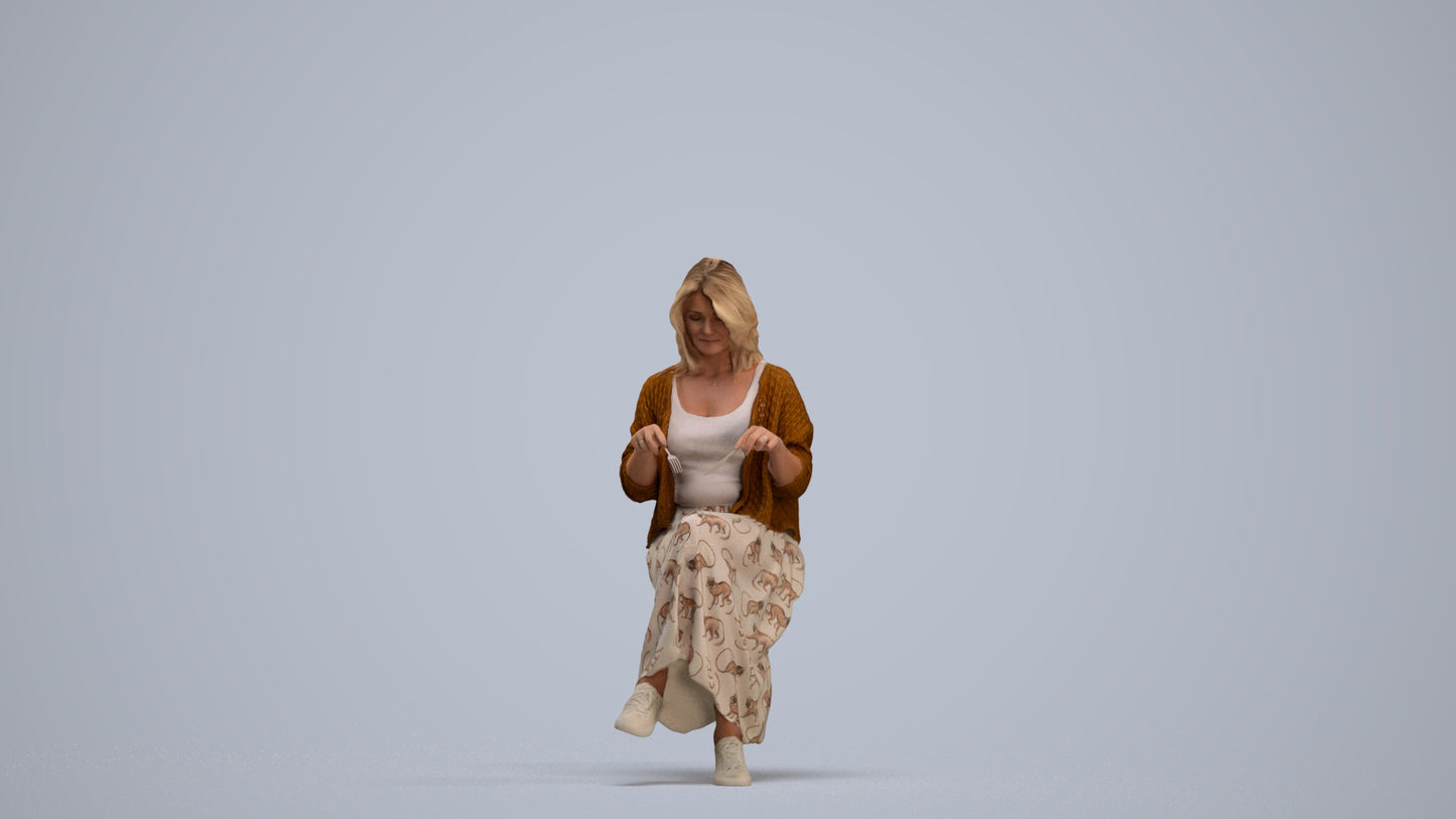 photogrammetry 3D woman casual sitting, realistic human model archviz FBX, standing pose render