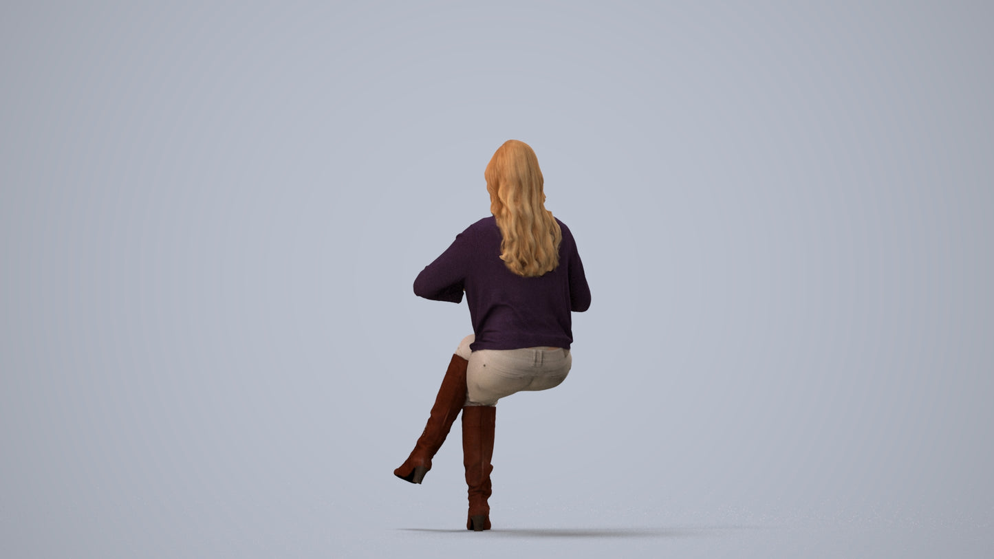 realistic 3D people woman business sitting, render-ready for V-Ray and Corona, FBX OBJ, three-quarter view render