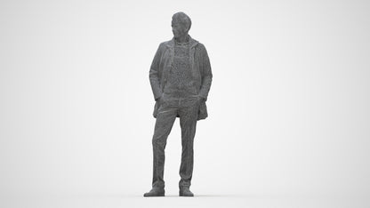 3D scanned man standing casual, photorealistic archviz people for Enscape and SketchUp, wireframe back view