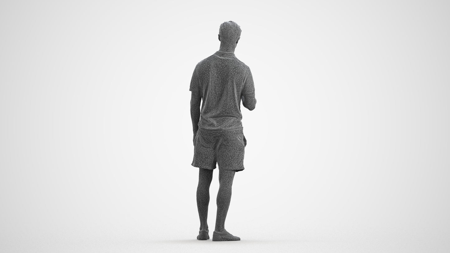 scanned 3D man casual standing, photogrammetry people for Enscape and V-Ray, wireframe front view