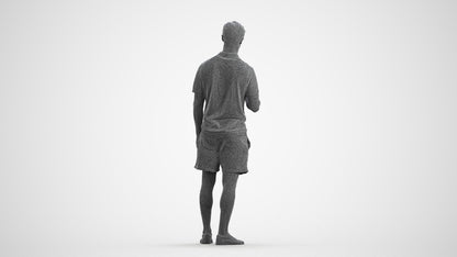 scanned 3D man casual standing, photogrammetry people for Enscape and V-Ray, wireframe front view