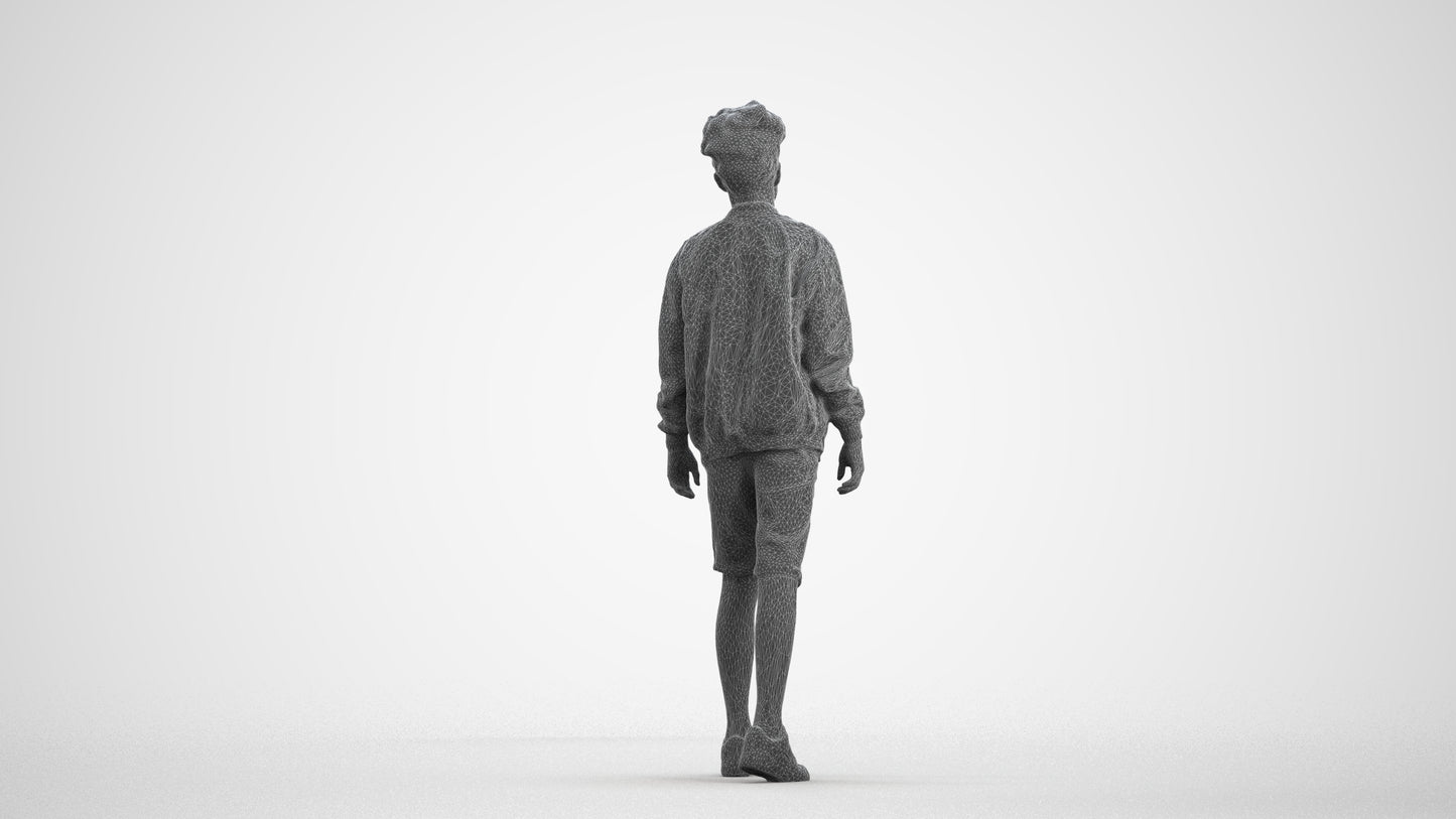 realistic 3D human boy casual kids, archviz people FBX OBJ for Blender, wireframe front view