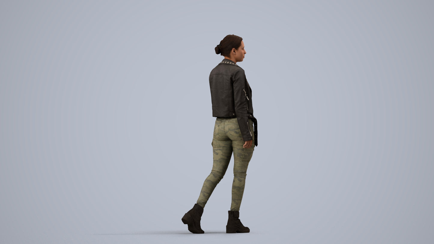 3D people model woman casual walking, scanned human for 3ds Max rendering, side view render
