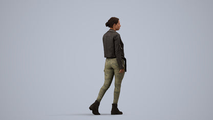3D people model woman casual walking, scanned human for 3ds Max rendering, side view render