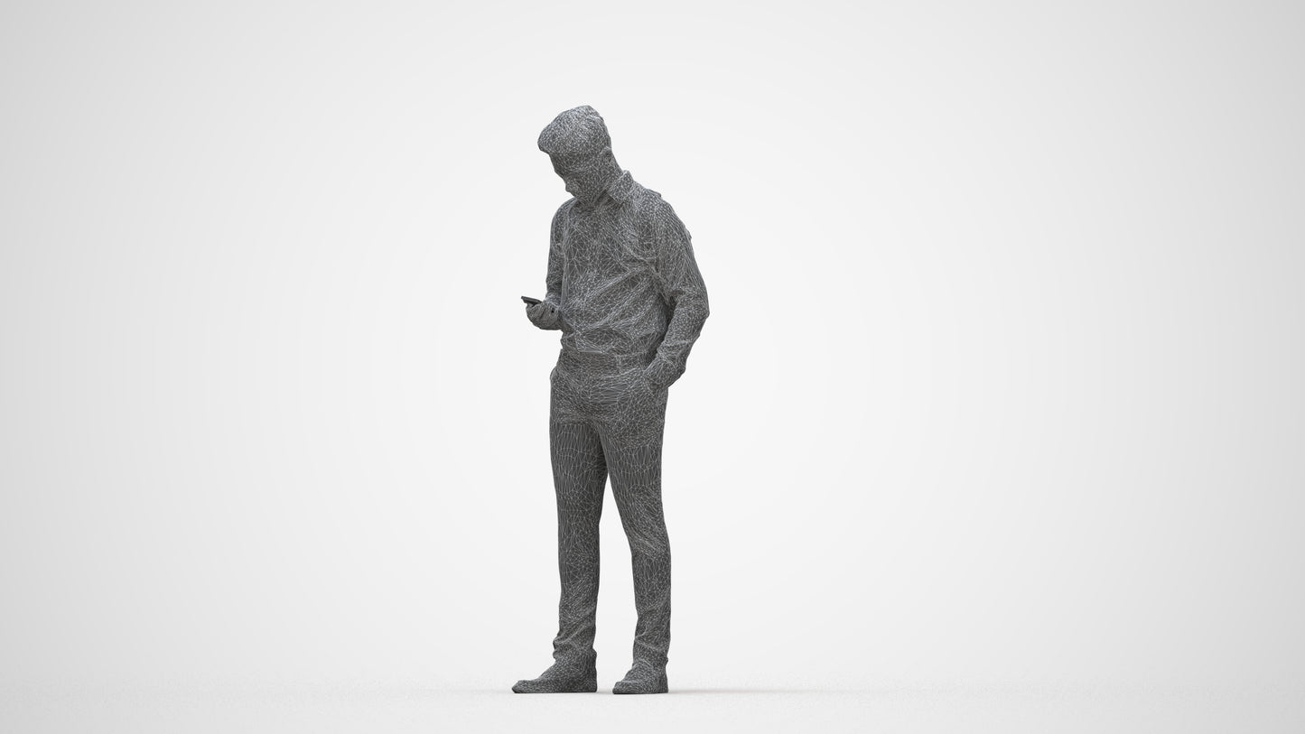 3D people model boy kids, scanned human for 3ds Max rendering, wireframe back view