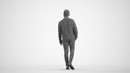 3D scanned man walking business, photorealistic archviz people for Enscape and SketchUp, wireframe front view