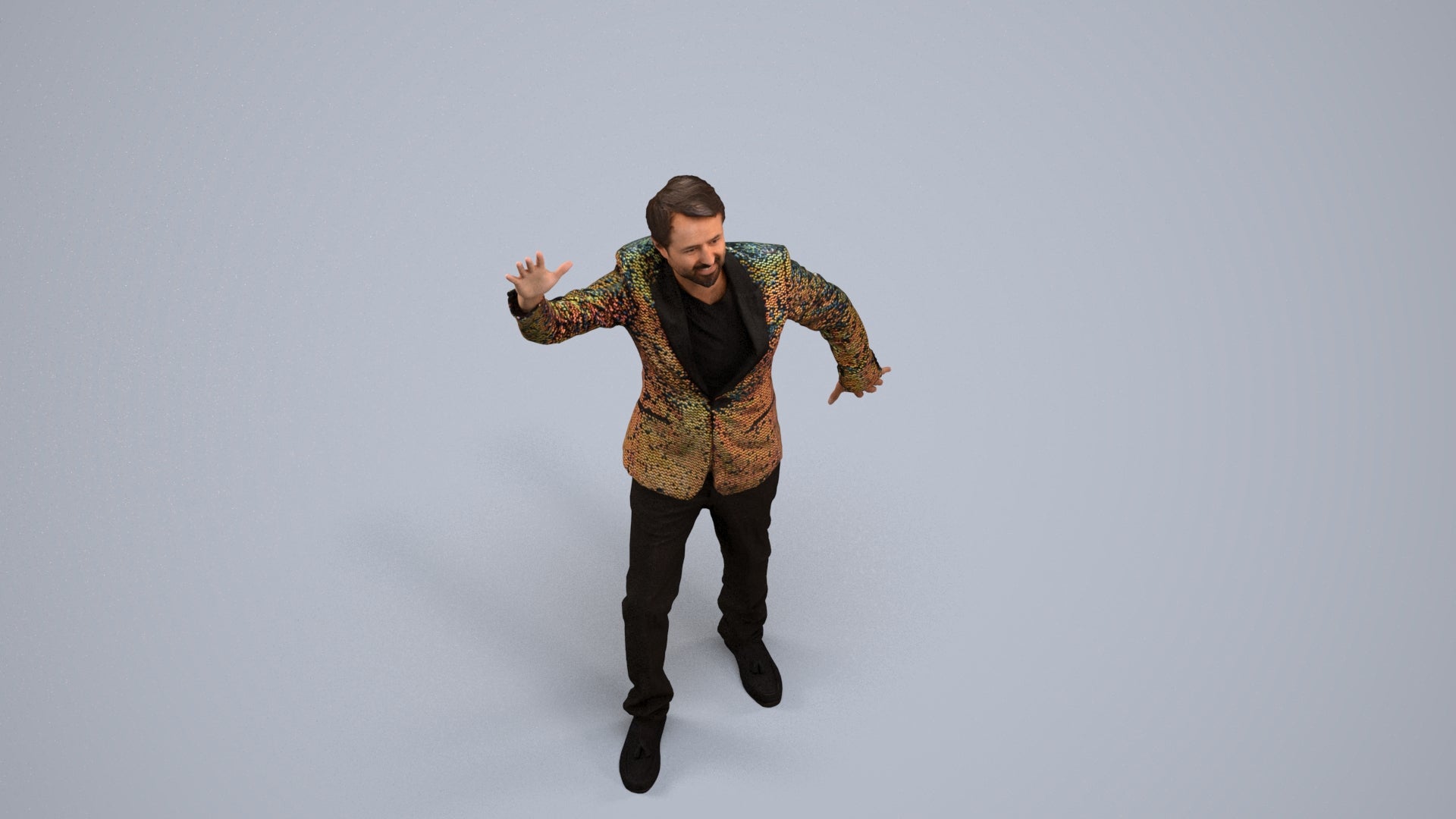 realistic 3D human man formal dancing, archviz people FBX OBJ for Blender, back view render