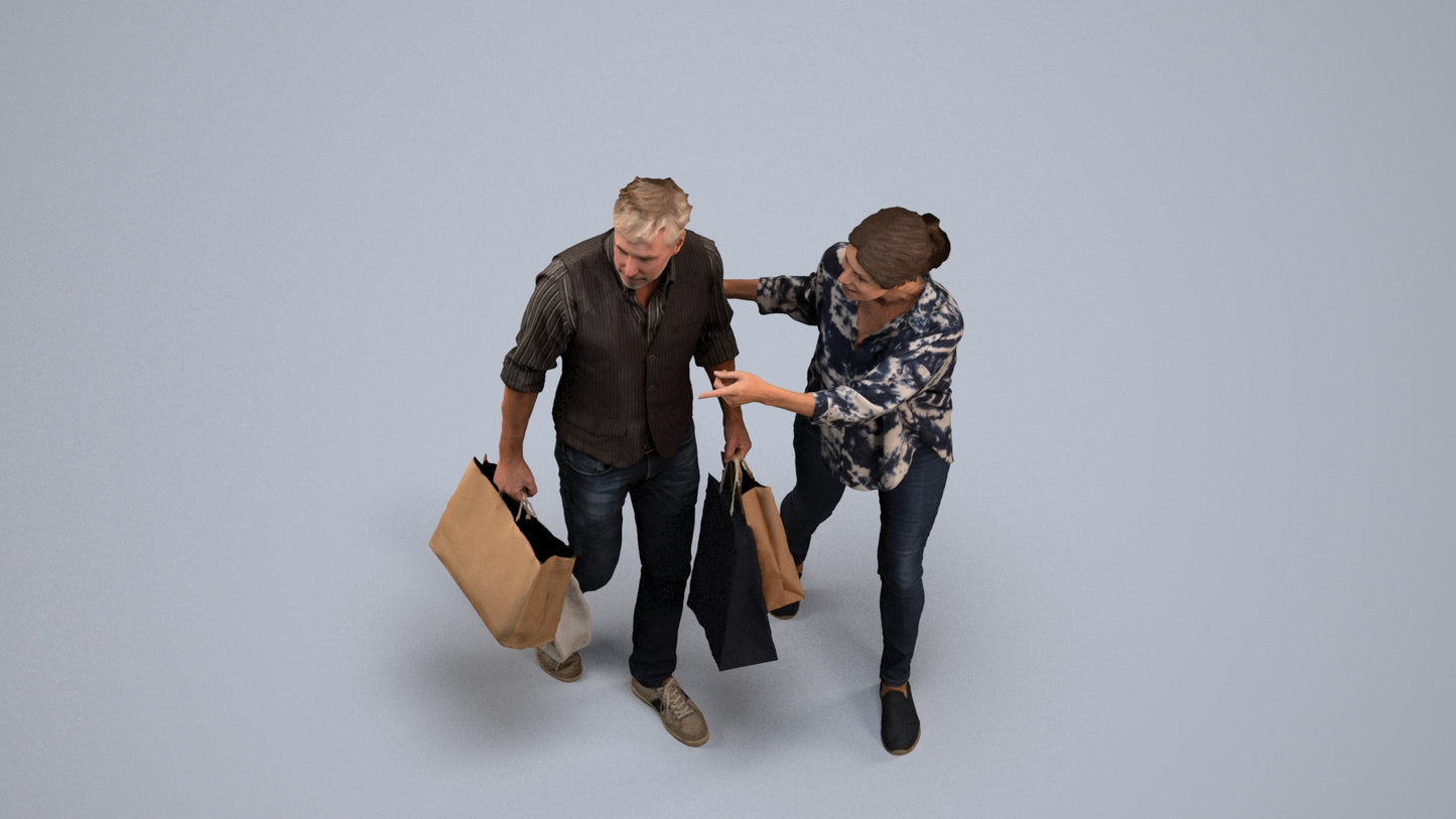3D human model woman casual shopping, photogrammetry scanned person for archviz, back view render