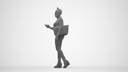 photogrammetry 3D woman casual walking, realistic human model archviz FBX, wireframe back view
