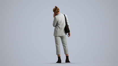 3D human model woman business standing, photogrammetry scanned person for archviz, front view render