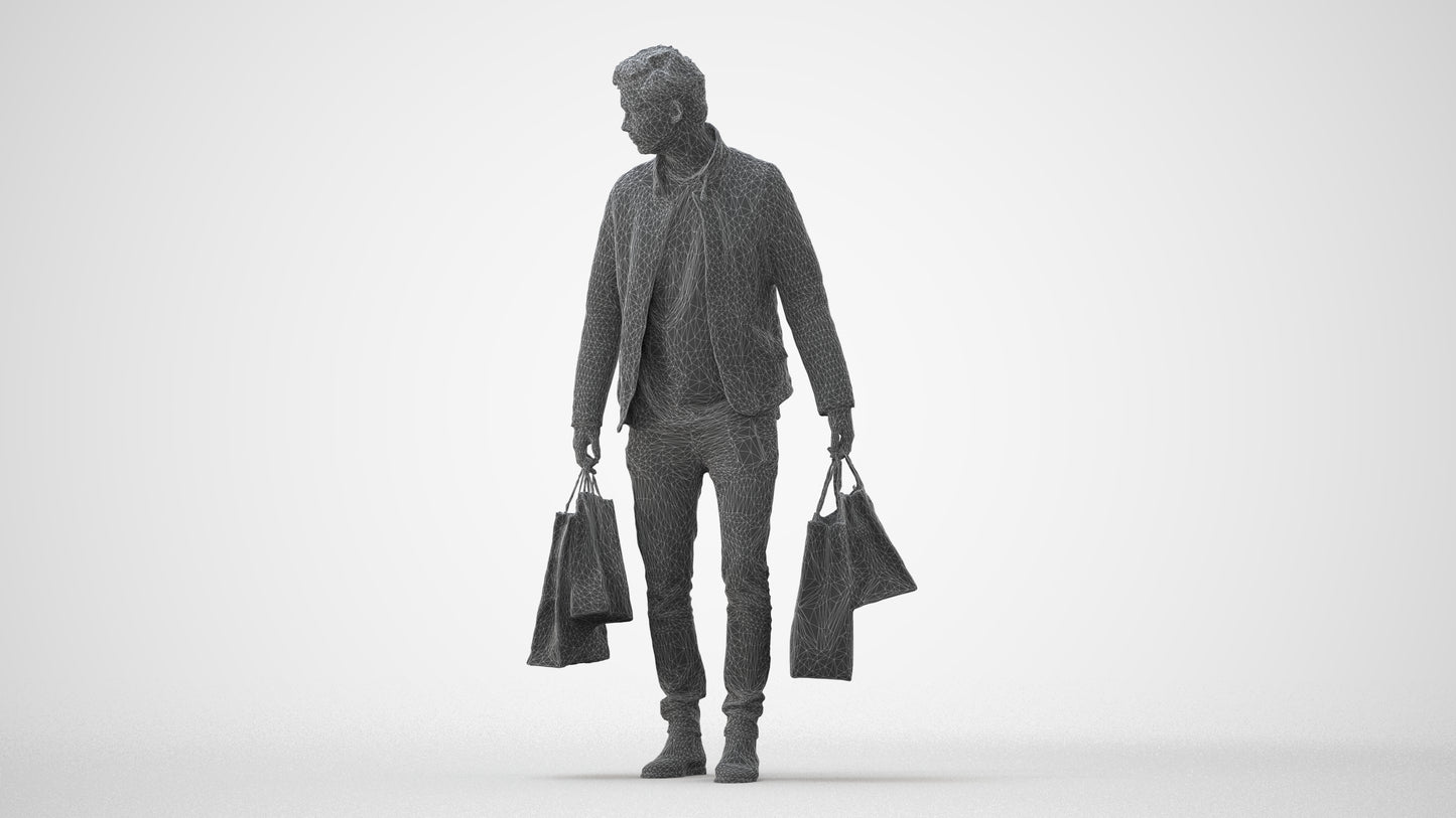 3D scanned man shopping casual, photorealistic archviz people for Enscape and SketchUp, square thumbnail