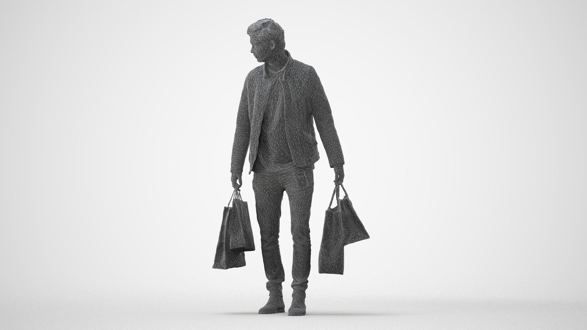 3D scanned man shopping casual, photorealistic archviz people for Enscape and SketchUp, square thumbnail