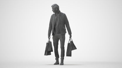 3D scanned man shopping casual, photorealistic archviz people for Enscape and SketchUp, square thumbnail