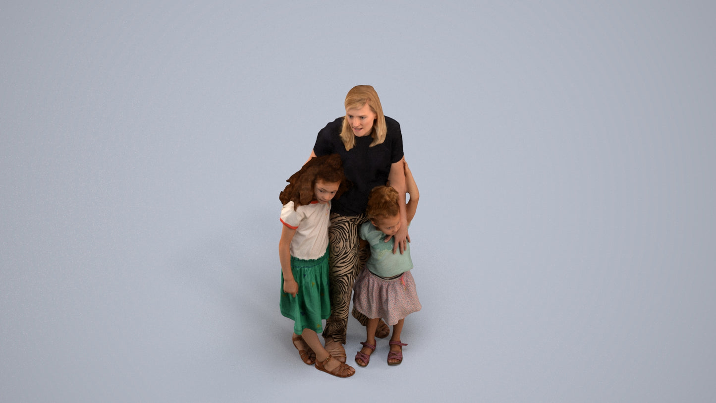3D human model girl casual kids, photogrammetry scanned person for archviz, back view render