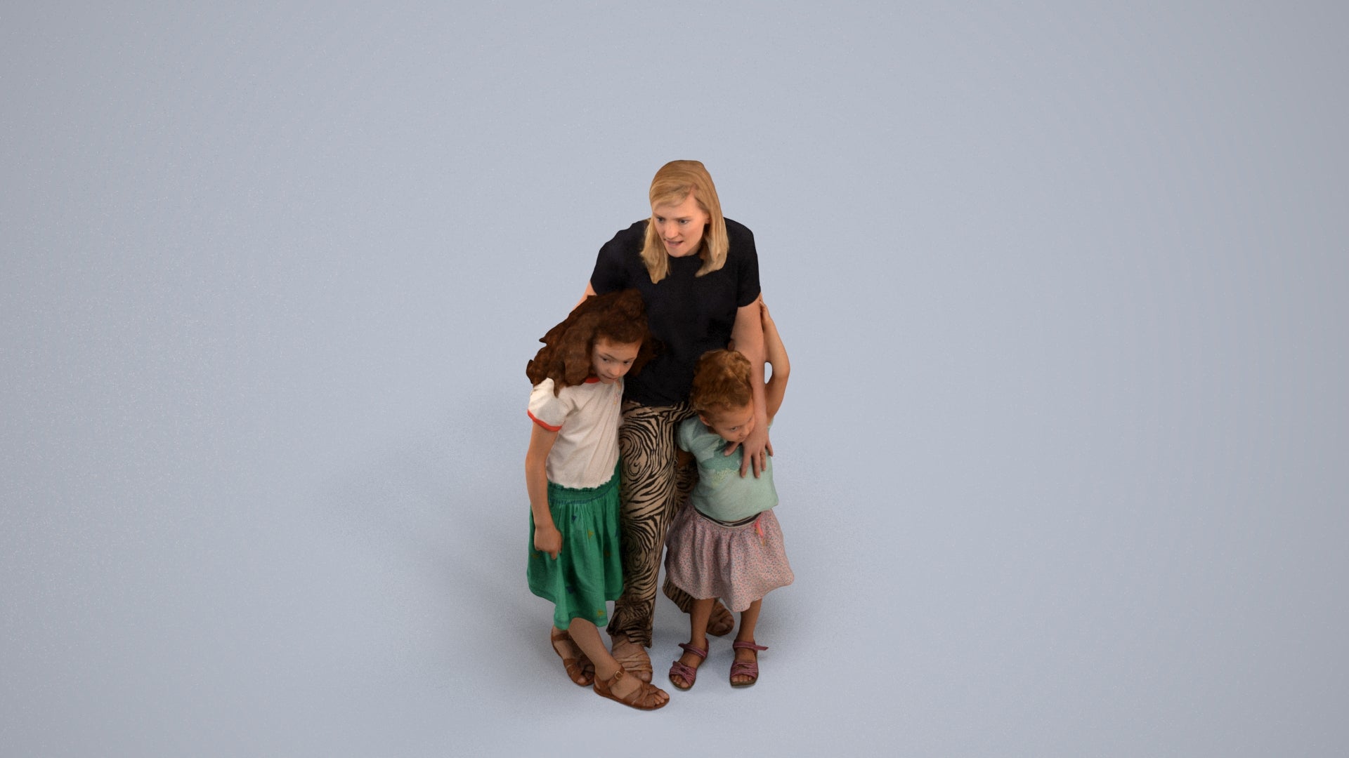 3D human model girl casual kids, photogrammetry scanned person for archviz, back view render
