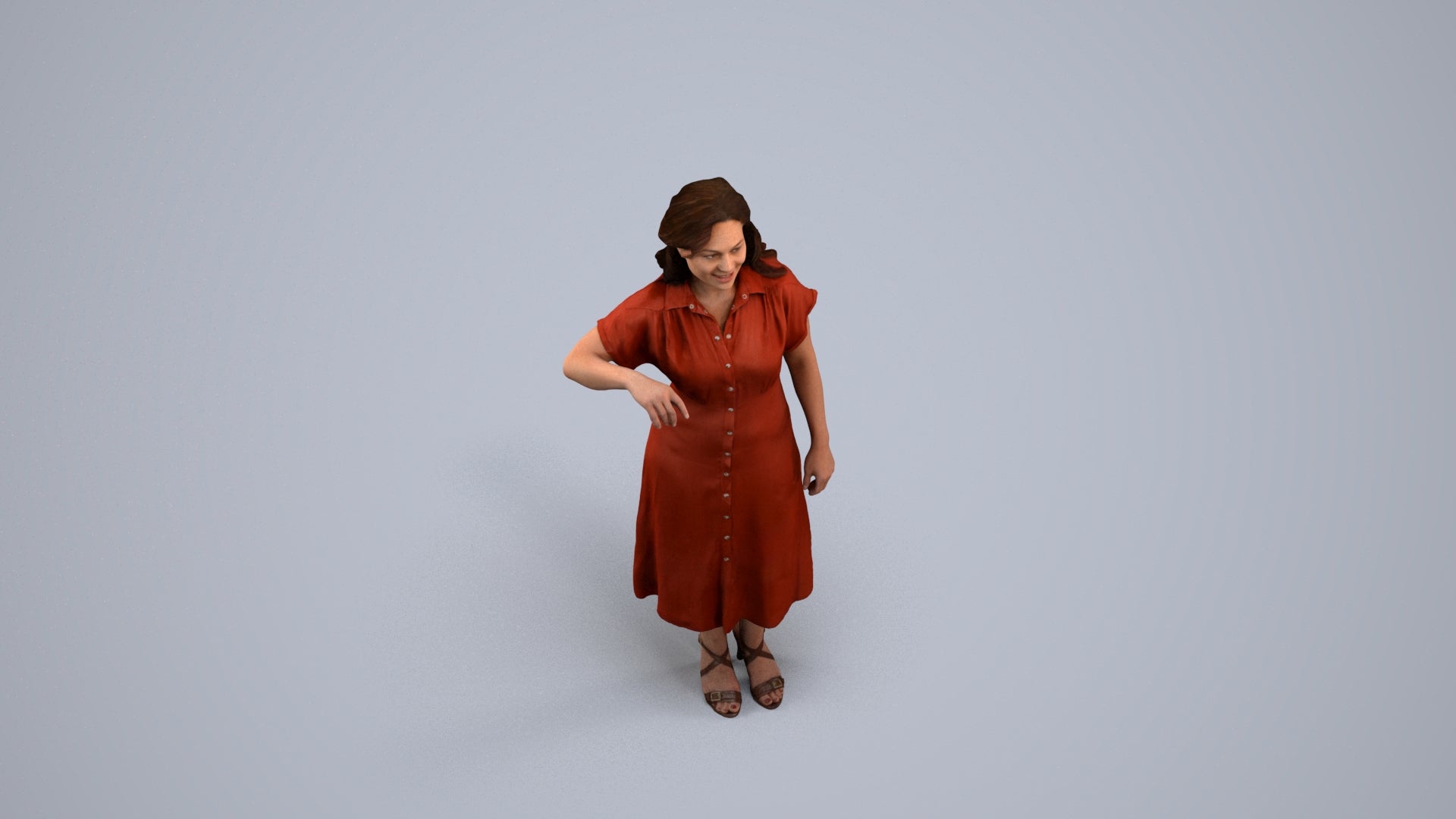 realistic 3D woman casual standing, scanned archviz people for Blender and 3ds Max, back view render