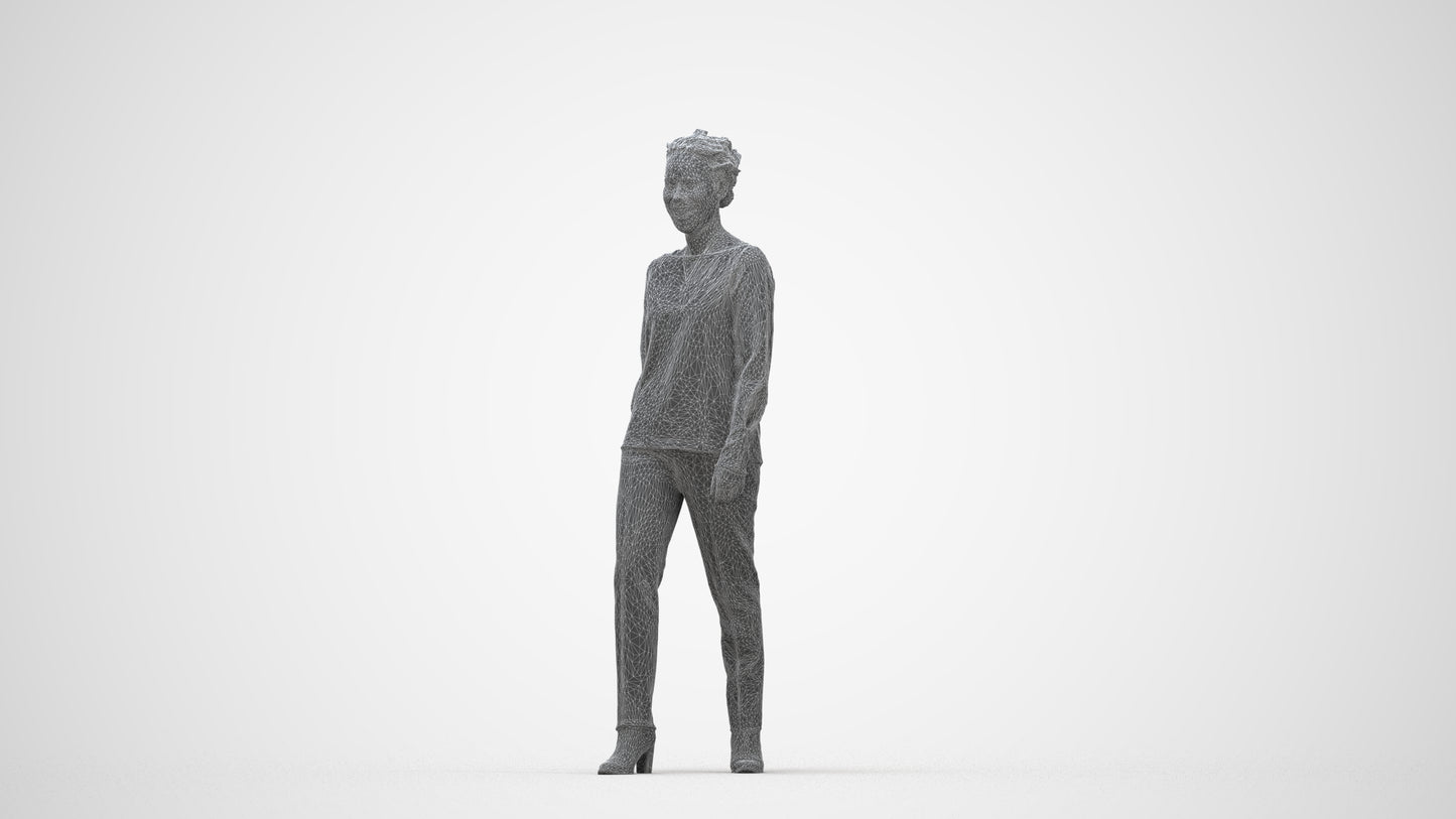 realistic 3D human woman casual walking, archviz people FBX OBJ for Blender, wireframe back view