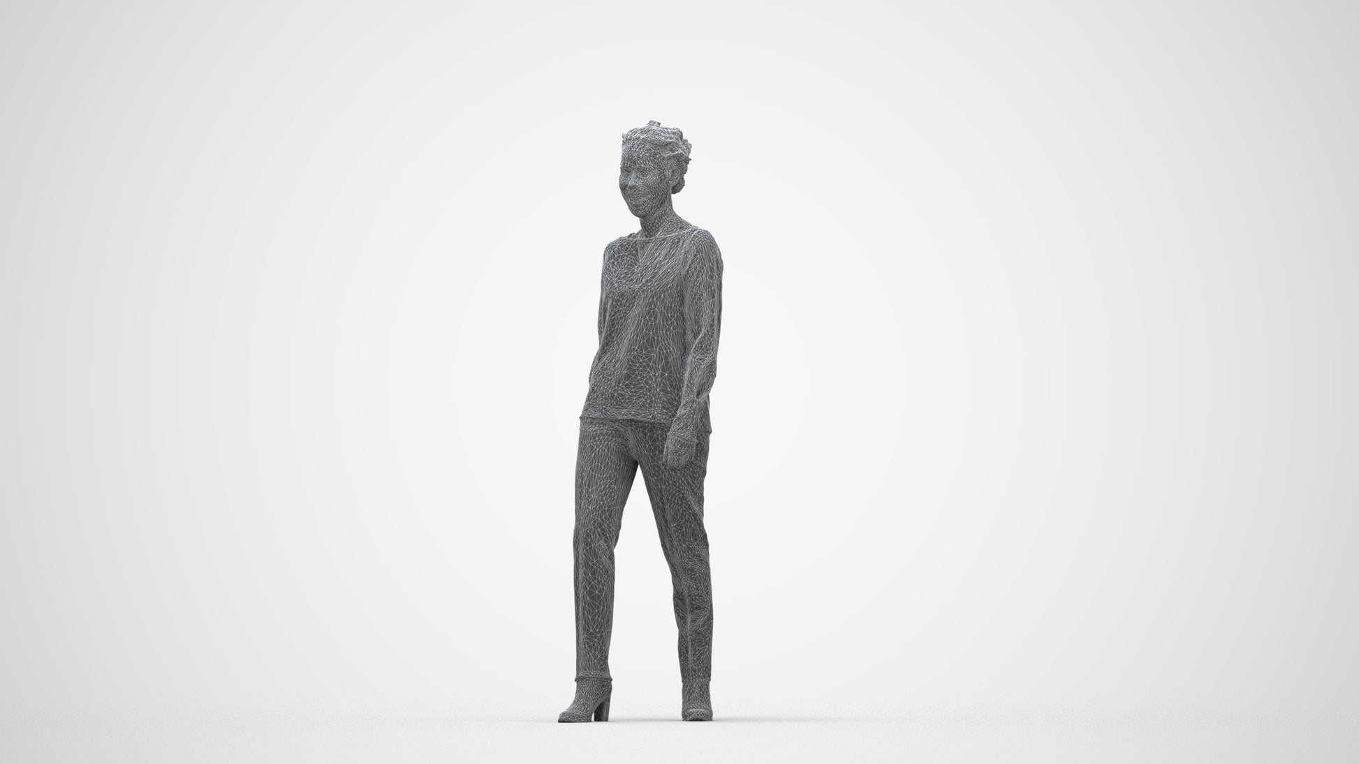 realistic 3D human woman casual walking, archviz people FBX OBJ for Blender, wireframe back view