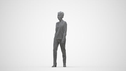 realistic 3D human woman casual walking, archviz people FBX OBJ for Blender, wireframe back view