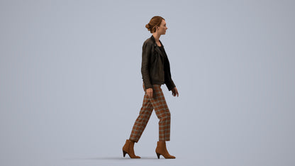 3D scanned woman walking business, photorealistic archviz people for Enscape and SketchUp, side view render