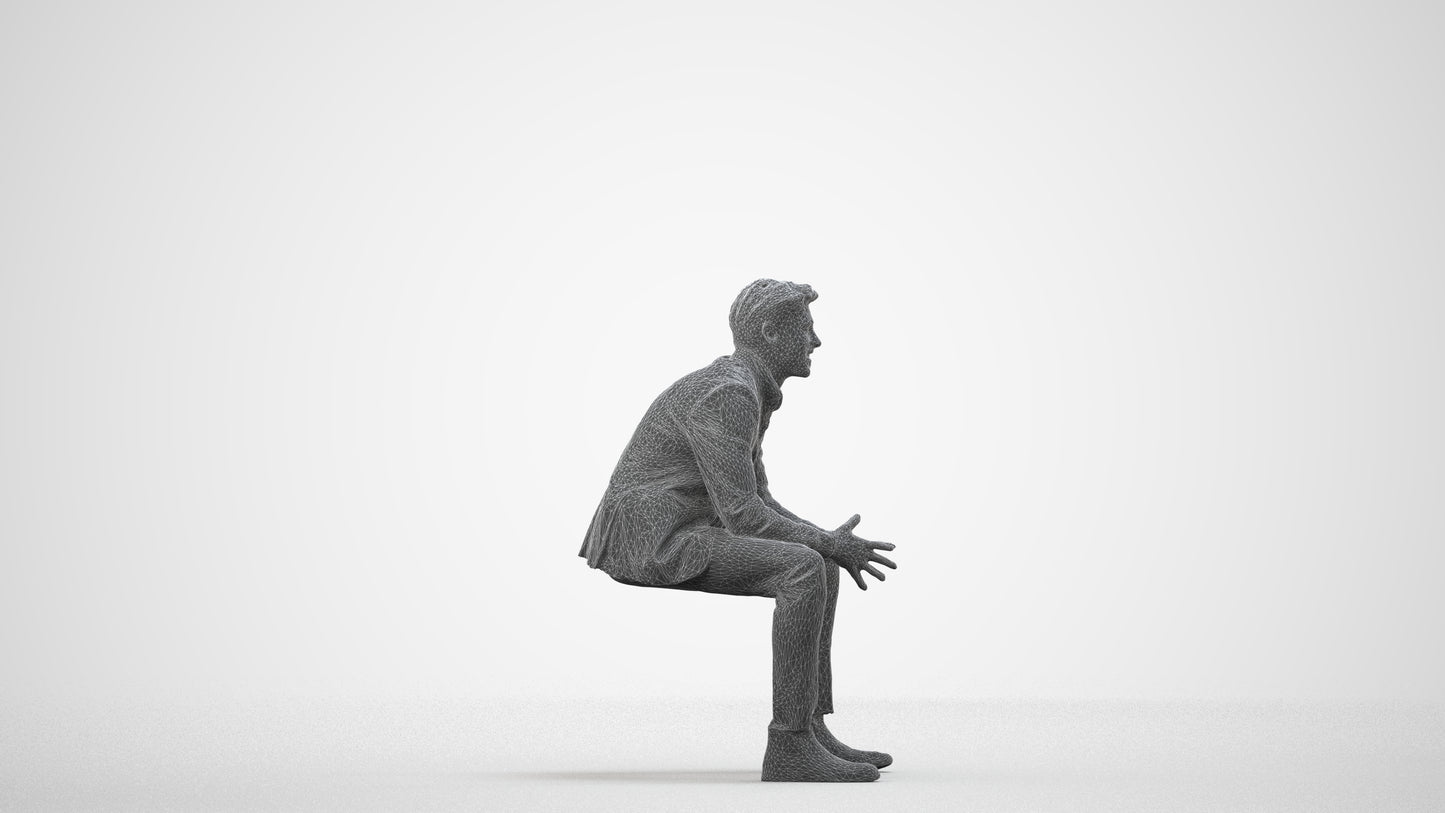 photogrammetry 3D man business, realistic human model archviz FBX, wireframe side view