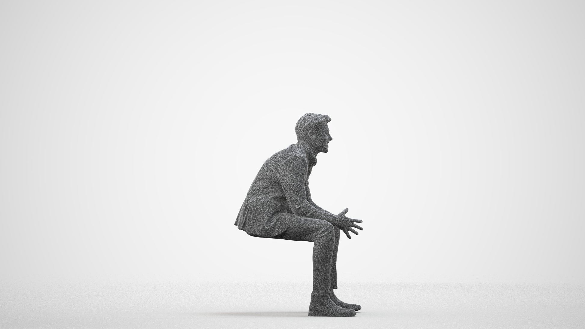 photogrammetry 3D man business, realistic human model archviz FBX, wireframe side view