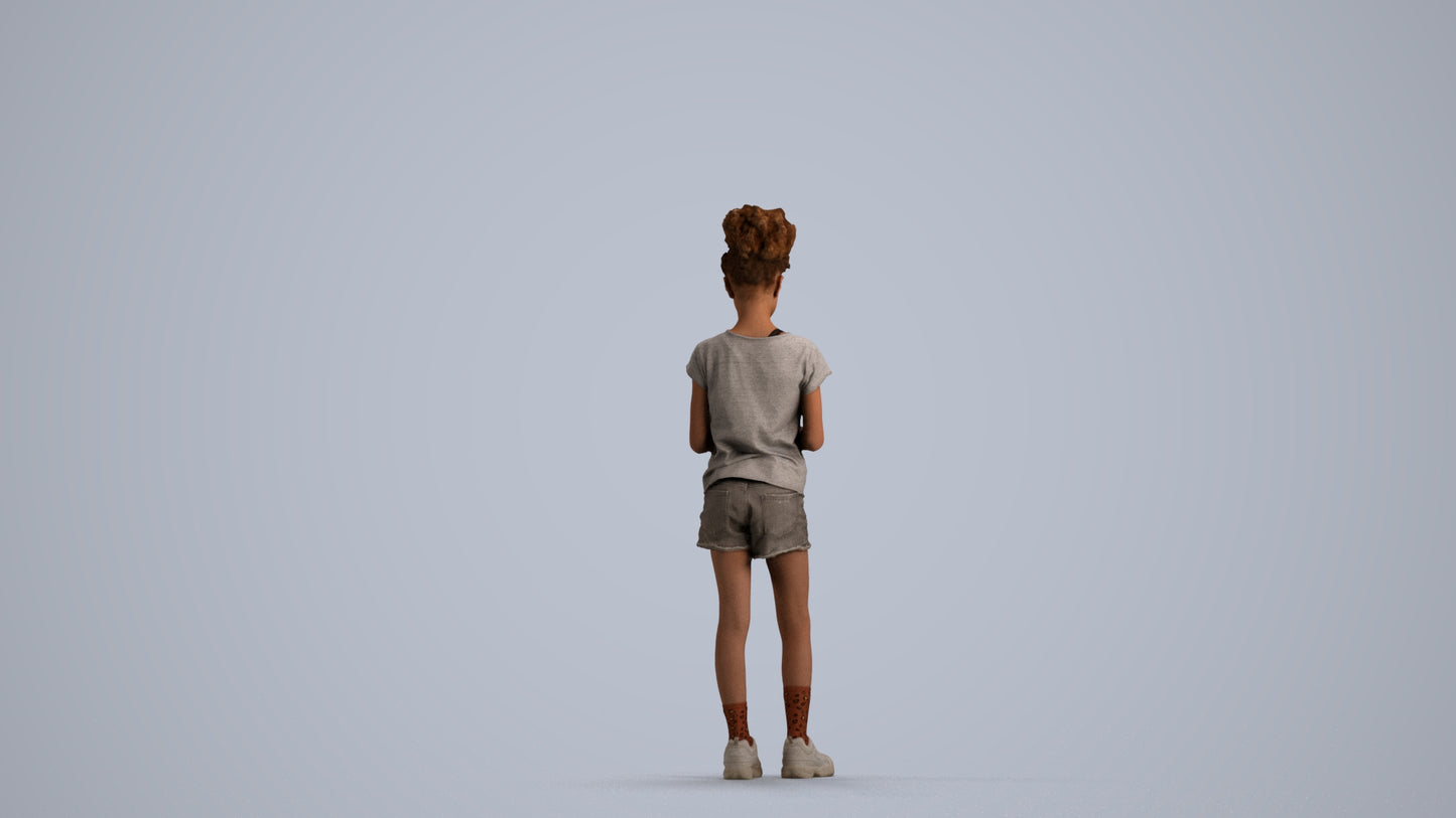 photogrammetry 3D girl casual kids, realistic human model archviz FBX, front view render