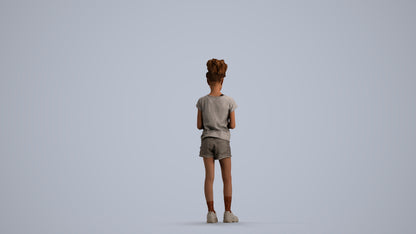 photogrammetry 3D girl casual kids, realistic human model archviz FBX, front view render