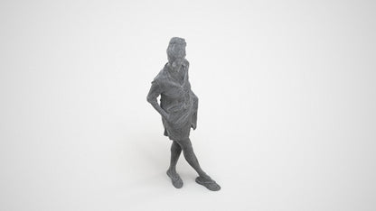realistic 3D human woman casual standing, archviz people FBX OBJ for Blender, wireframe three-quarter view
