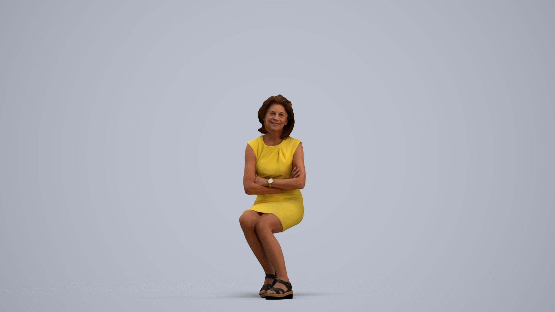 scanned 3D woman business sitting, photogrammetry people for Enscape and V-Ray, standing pose render