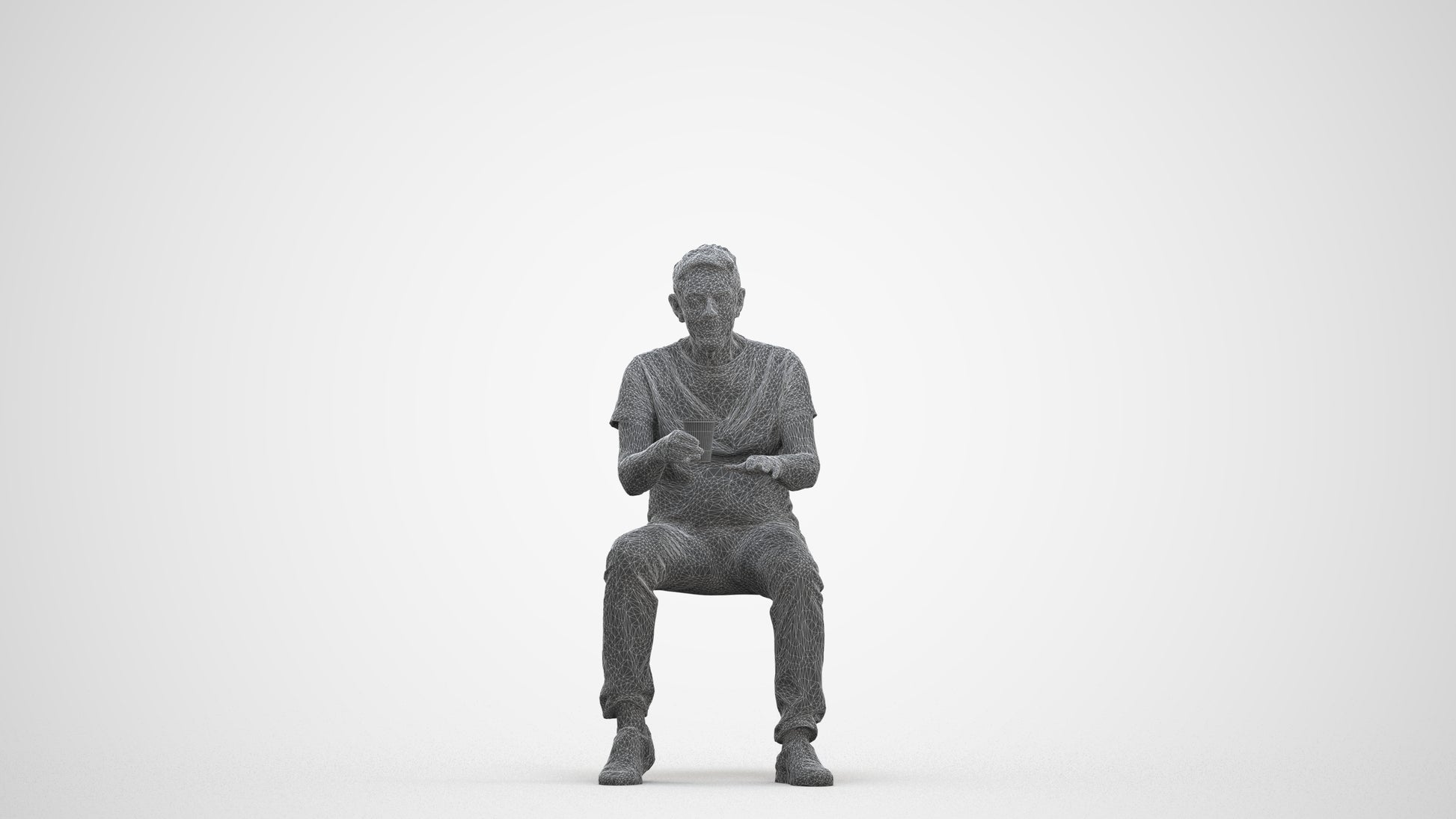 realistic 3D human senior man casual sitting, archviz people FBX OBJ for Blender, three-quarter front view render