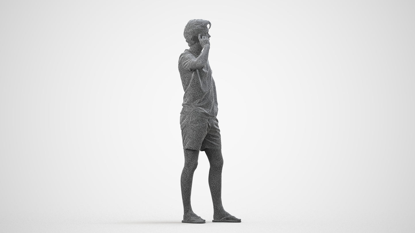 3D human model man casual standing, photogrammetry scanned person for archviz, wireframe side view