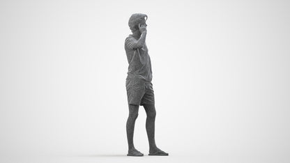 3D human model man casual standing, photogrammetry scanned person for archviz, wireframe side view