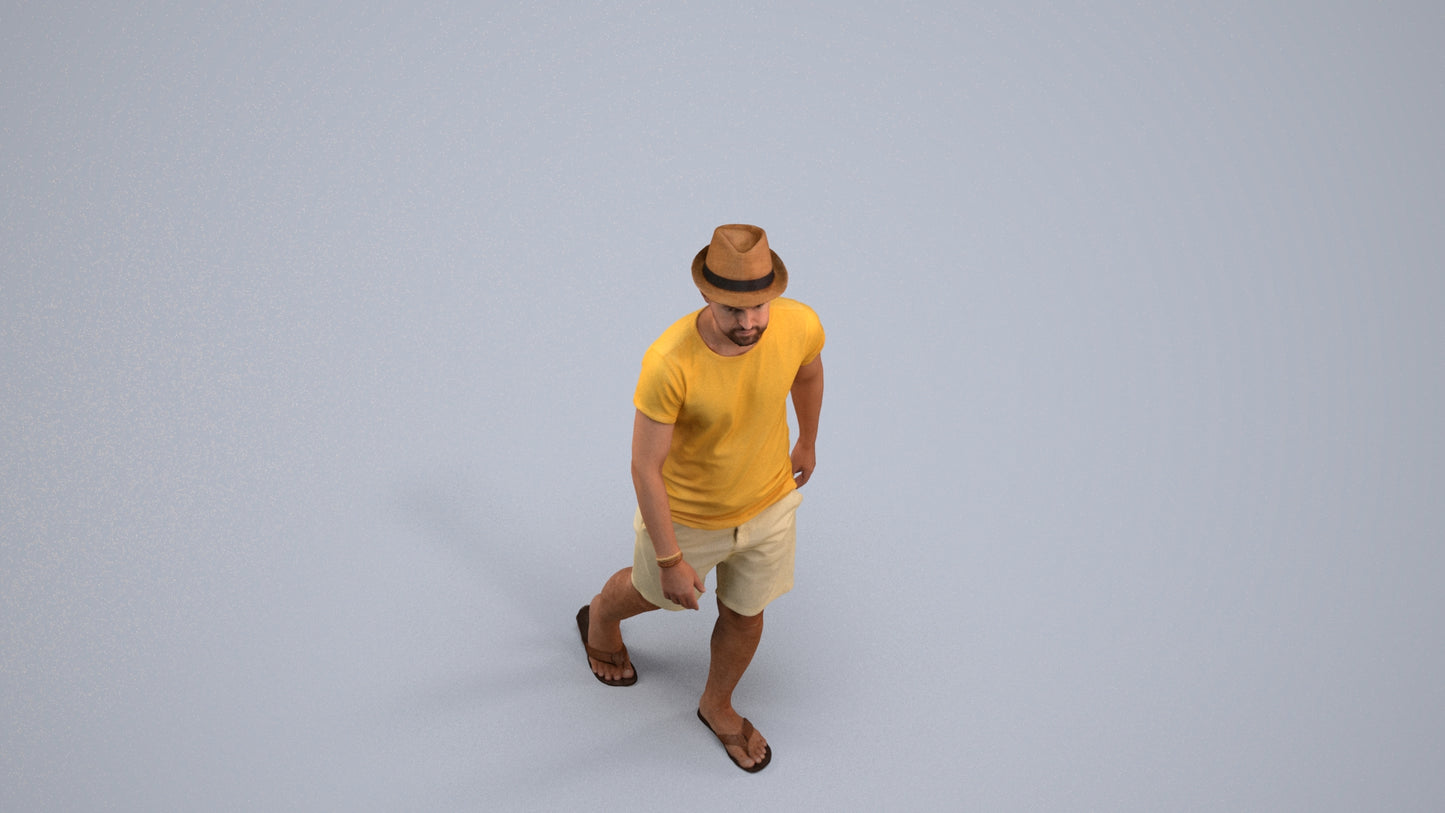 3D people model man casual walking, scanned human for 3ds Max rendering, back view render