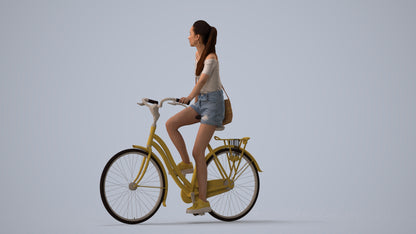 3D people model woman casual cycling, scanned human for 3ds Max rendering, three-quarter view render