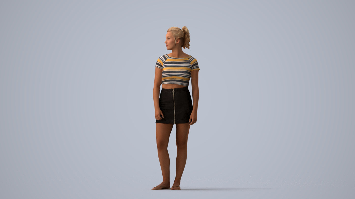 realistic 3D people woman casual standing, render-ready for V-Ray and Corona, FBX OBJ, three-quarter view render
