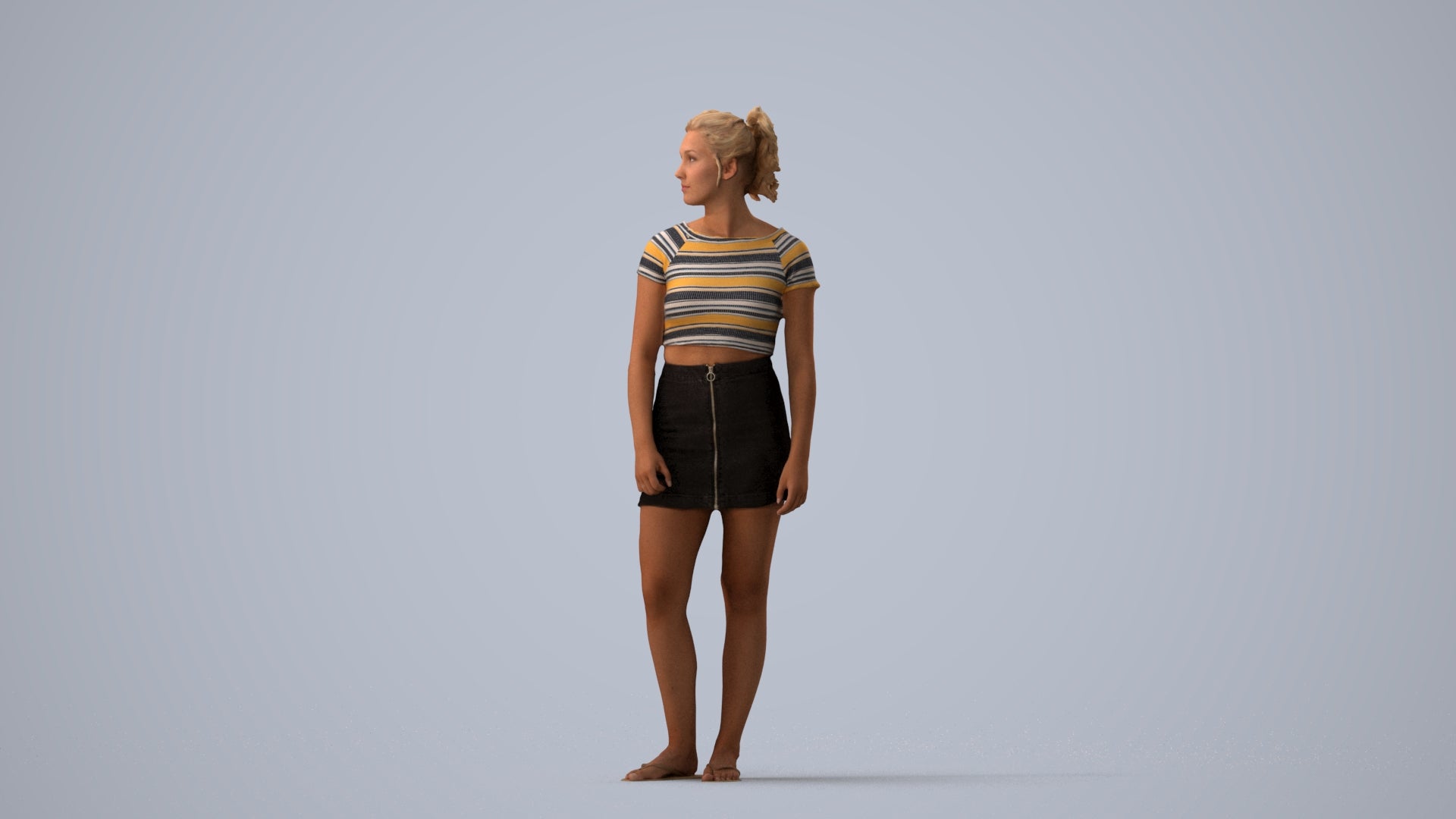 realistic 3D people woman casual standing, render-ready for V-Ray and Corona, FBX OBJ, three-quarter view render