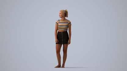 realistic 3D people woman casual standing, render-ready for V-Ray and Corona, FBX OBJ, three-quarter view render