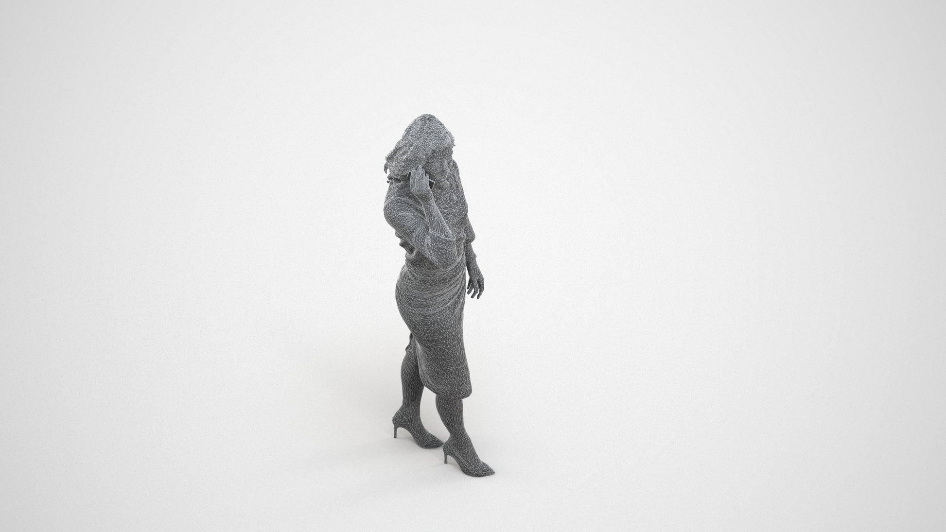 realistic 3D people woman business walking, render-ready for V-Ray and Corona, FBX OBJ, wireframe three-quarter view