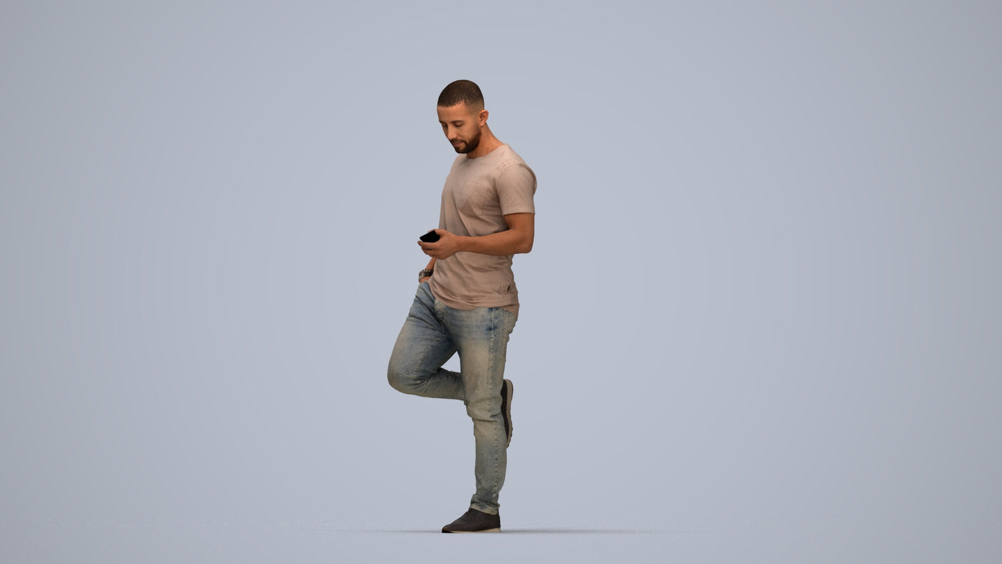 realistic 3D people man casual standing, render-ready for V-Ray and Corona, FBX OBJ, top-down view render
