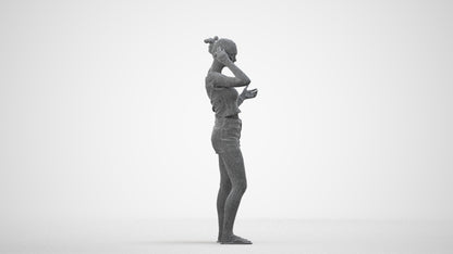 3D people model girl casual standing, scanned human for 3ds Max rendering, wireframe side view