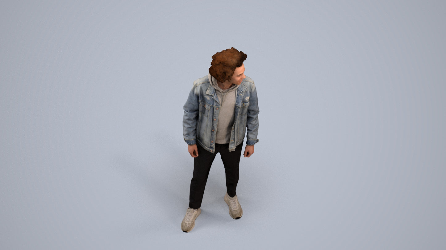 3D human model man casual standing, photogrammetry scanned person for archviz, back view render