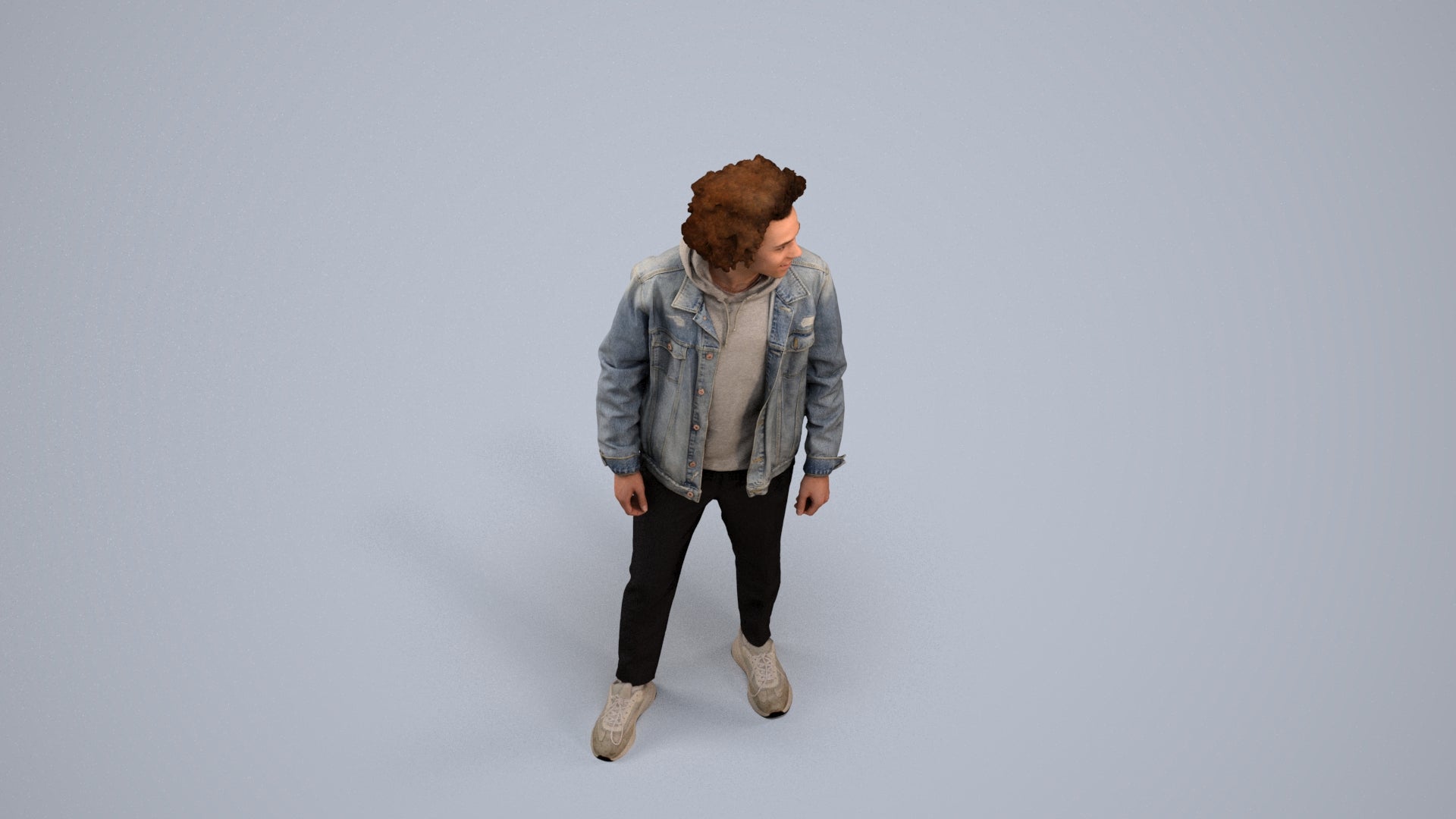 3D human model man casual standing, photogrammetry scanned person for archviz, back view render