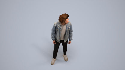 3D human model man casual standing, photogrammetry scanned person for archviz, back view render